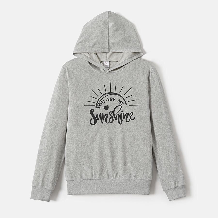 Go-Neat Water Repellent and Stain Resistant Family Matching Sun & Letter Print Grey Long-sleeve Hoodies Light Grey big image 4
