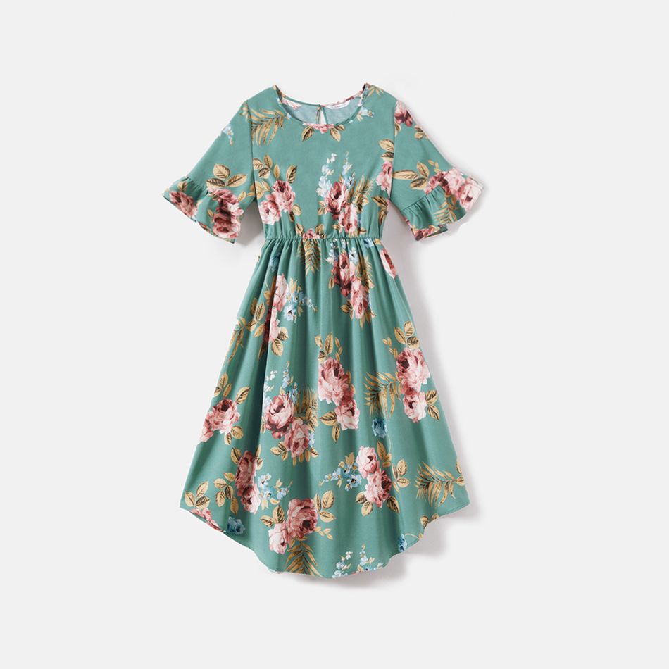 Mommy and Me Allover Floral Print Ruffle Half-sleeve Dresses YellowBrown big image 2