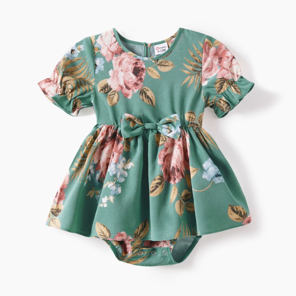 Mommy and Me Allover Floral Print Ruffle Half-sleeve Dresses YellowBrown big image 4