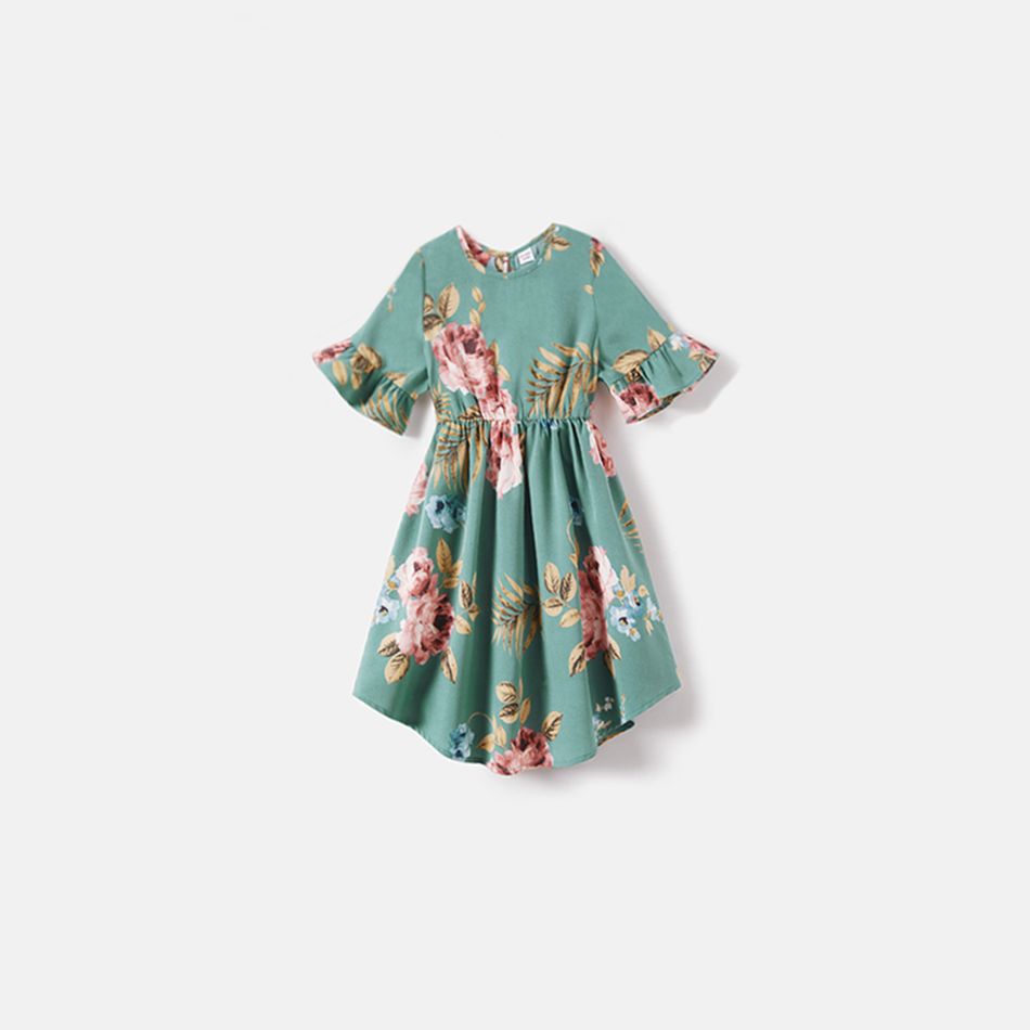 Mommy and Me Allover Floral Print Ruffle Half-sleeve Dresses YellowBrown big image 3