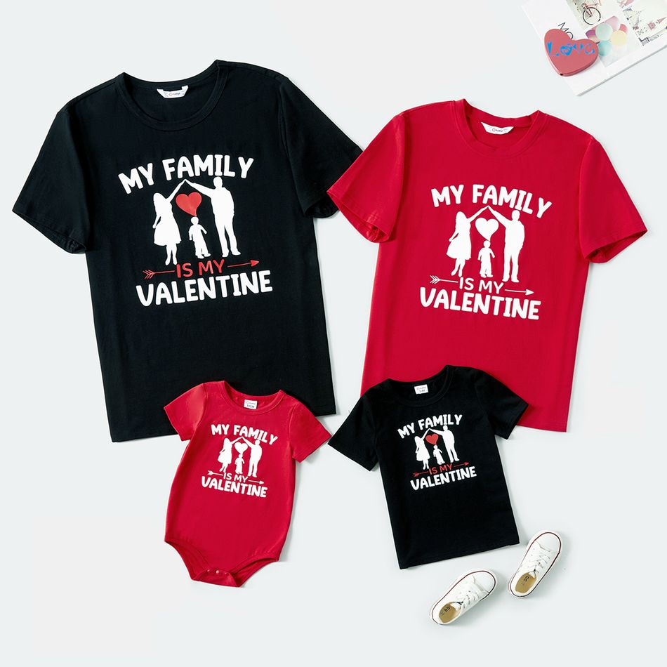 Look de família Dia dos Namorados Conjuntos de roupa para a família Tops vermelho preto big image 2