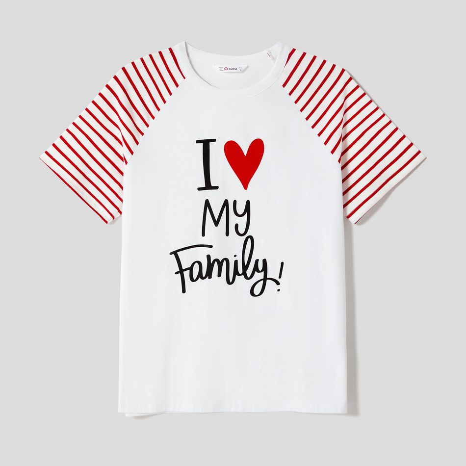 Mother's Day Family Matching 95% Cotton Letter Graphic Striped Raglan Sleeve T-shirts and Allover Red Heart Print Surplice Neck Ruffle-sleeve Belted Naia™ Dresses Sets REDWHITE big image 4