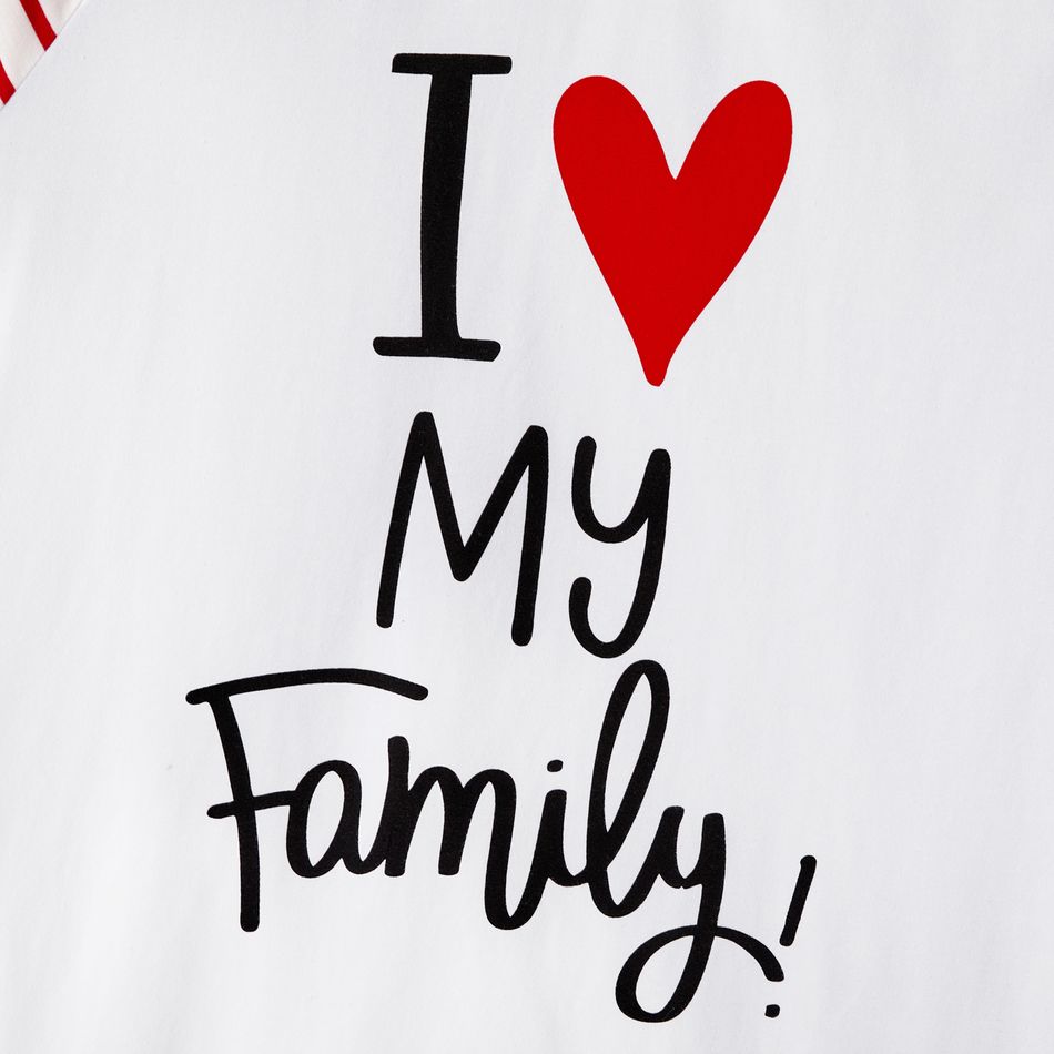 Mother's Day Family Matching 95% Cotton Letter Graphic Striped Raglan Sleeve T-shirts and Allover Red Heart Print Surplice Neck Ruffle-sleeve Belted Naia™ Dresses Sets REDWHITE big image 5