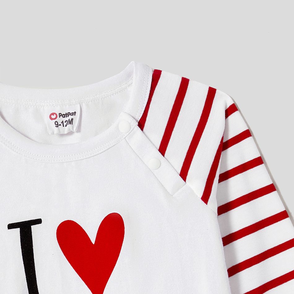 Valentine's Day Family Matching 95% Cotton Letter Graphic Striped Raglan Sleeve T-shirts and Allover Red Heart Print Surplice Neck Ruffle-sleeve Belted Naia Dresses Sets REDWHITE big image 8