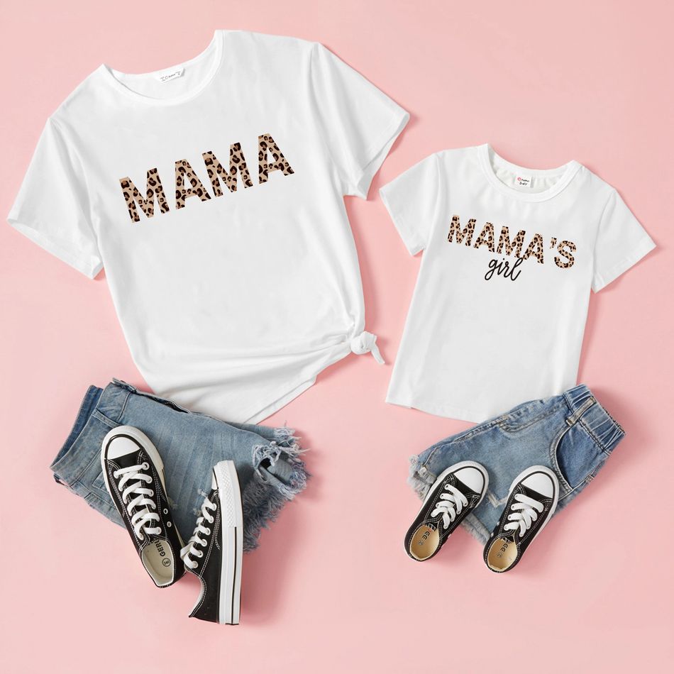 Mommy and Me Leopard Letter Print White Short-sleeve T-shirts White big image 1