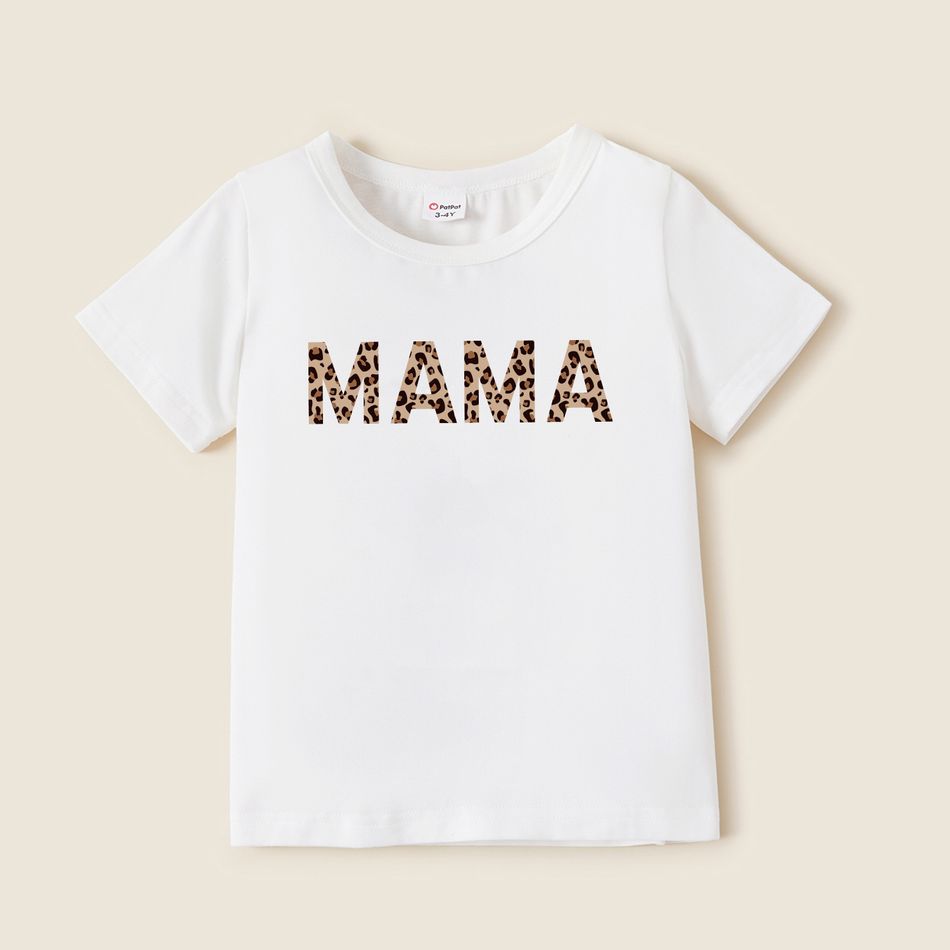 Mommy and Me Leopard Letter Print White Short-sleeve T-shirts White big image 2