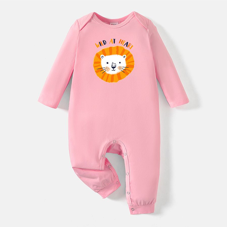 [0M-24M] Go-Neat Water Repellent and Stain Resistant Baby Boy/Girl Lion & Letter Print Long-sleeve Jumpsuit Light Pink big image 1