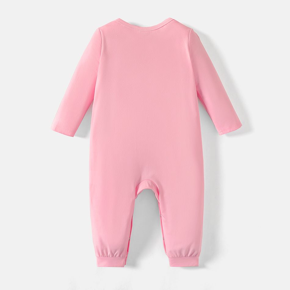 [0M-24M] Go-Neat Water Repellent and Stain Resistant Baby Boy/Girl Lion & Letter Print Long-sleeve Jumpsuit Light Pink big image 2
