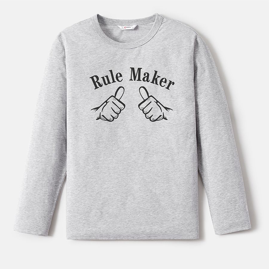 Go-Neat Water Repellent and Stain Resistant Family Matching Thumbs-up Gesture & Letter Print Long-sleeve Tee Light Grey big image 2