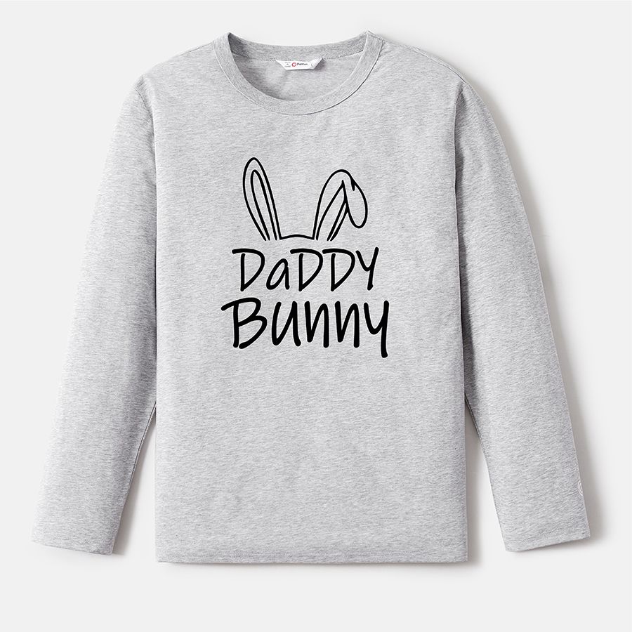 Go-Neat Water Repellent and Stain Resistant Family Matching Rabbit Ears & Letter Print Long-sleeve Tee Light Grey big image 2