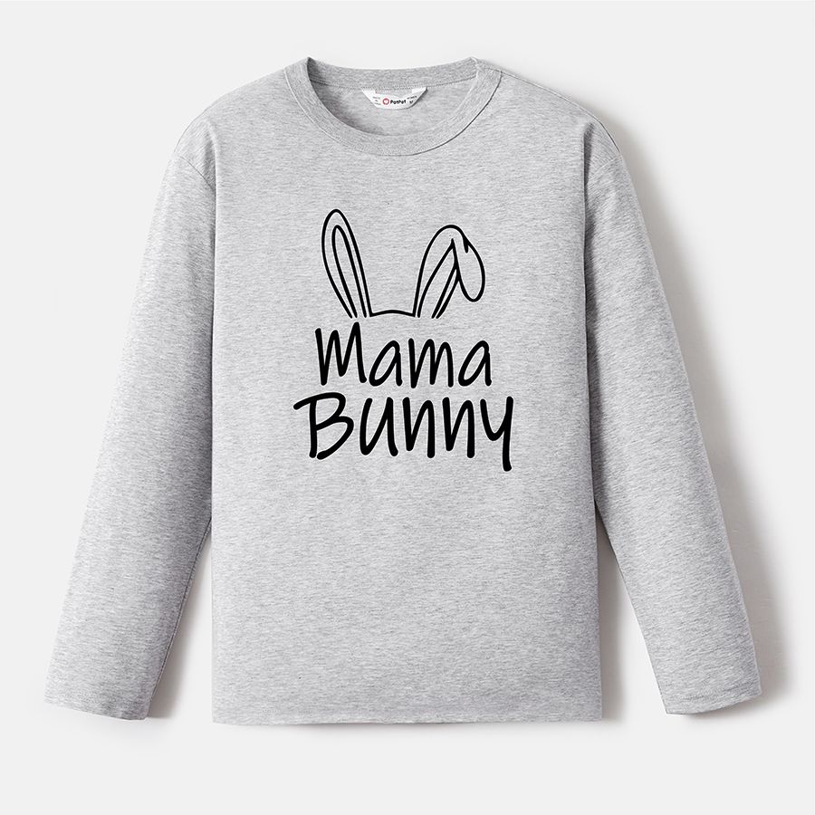 Go-Neat Water Repellent and Stain Resistant Family Matching Rabbit Ears & Letter Print Long-sleeve Tee Light Grey big image 3