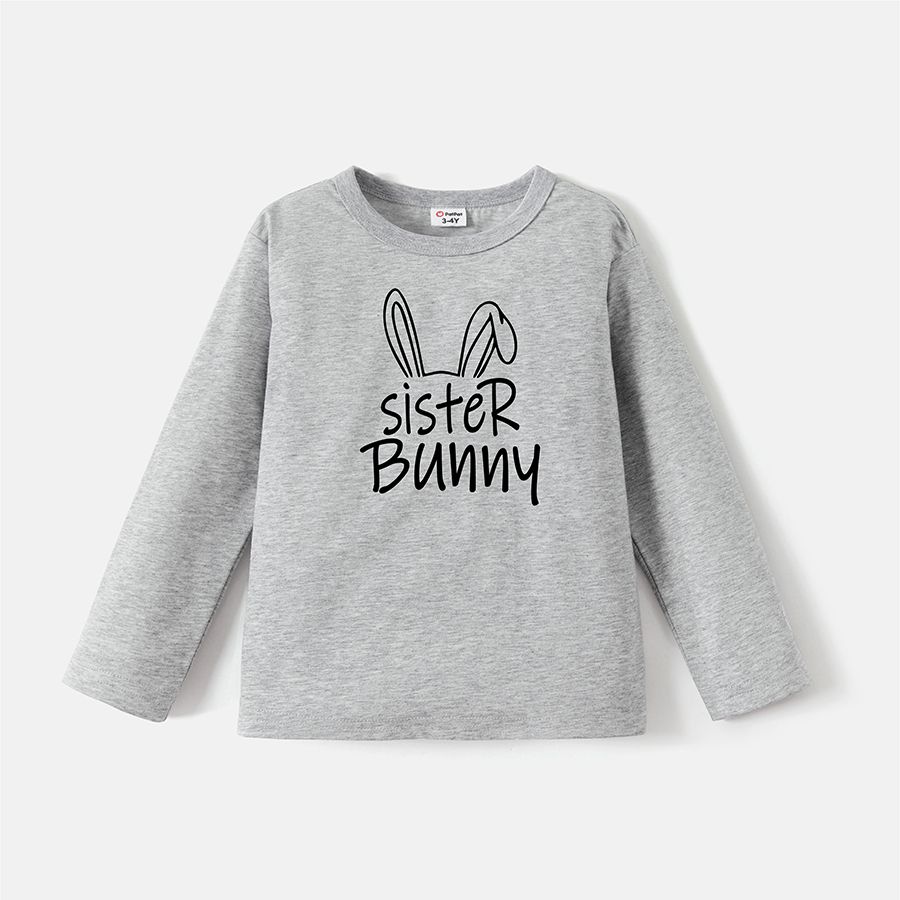 Go-Neat Water Repellent and Stain Resistant Family Matching Rabbit Ears & Letter Print Long-sleeve Tee Light Grey big image 4