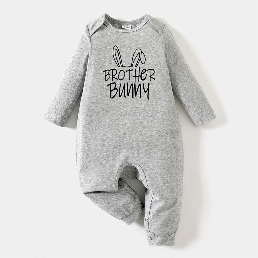 Go-Neat Water Repellent and Stain Resistant Family Matching Rabbit Ears & Letter Print Long-sleeve Tee Light Grey big image 5