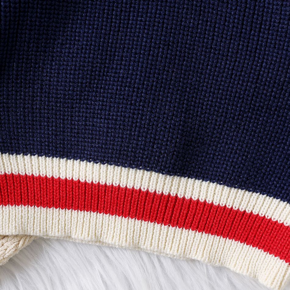 Baby Boy Letter Embroidered V Neck Long-sleeve Knitted Pullover Sweater Dark Blue big image 5