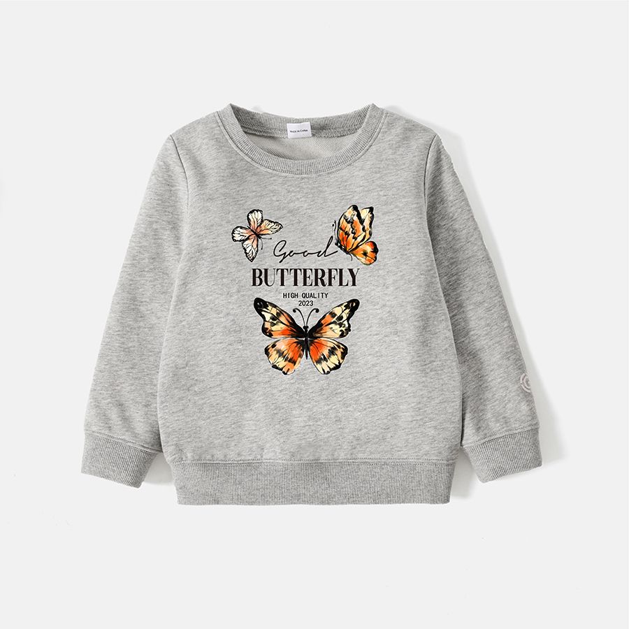 Go-Neat Water Repellent and Stain Resistant Sibling Matching Butterfly & Letter Print Long-sleeve Sweatshirts Light Grey big image 1