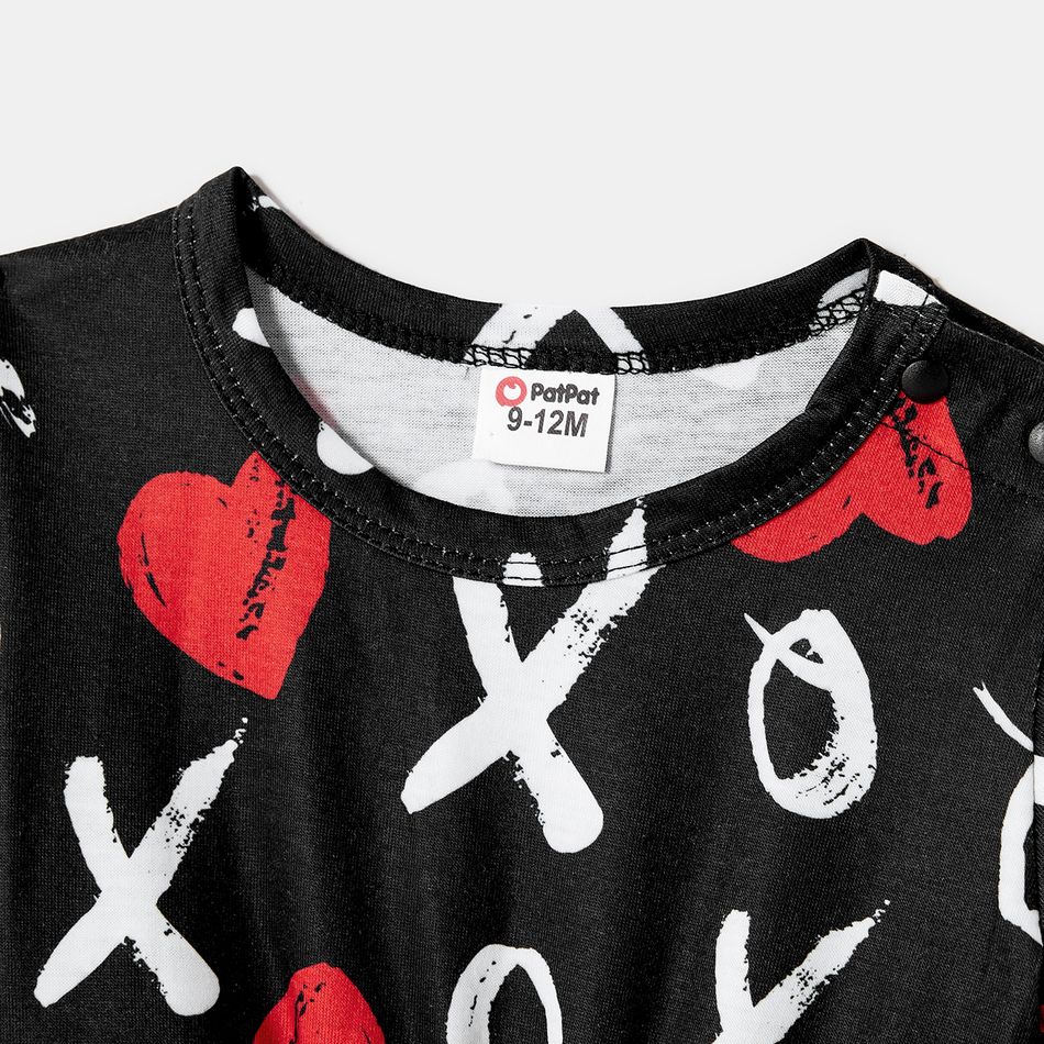 Family Matching Allover Heart & Letter Print Short-sleeve Dresses and Polo Shirts Sets Black big image 4