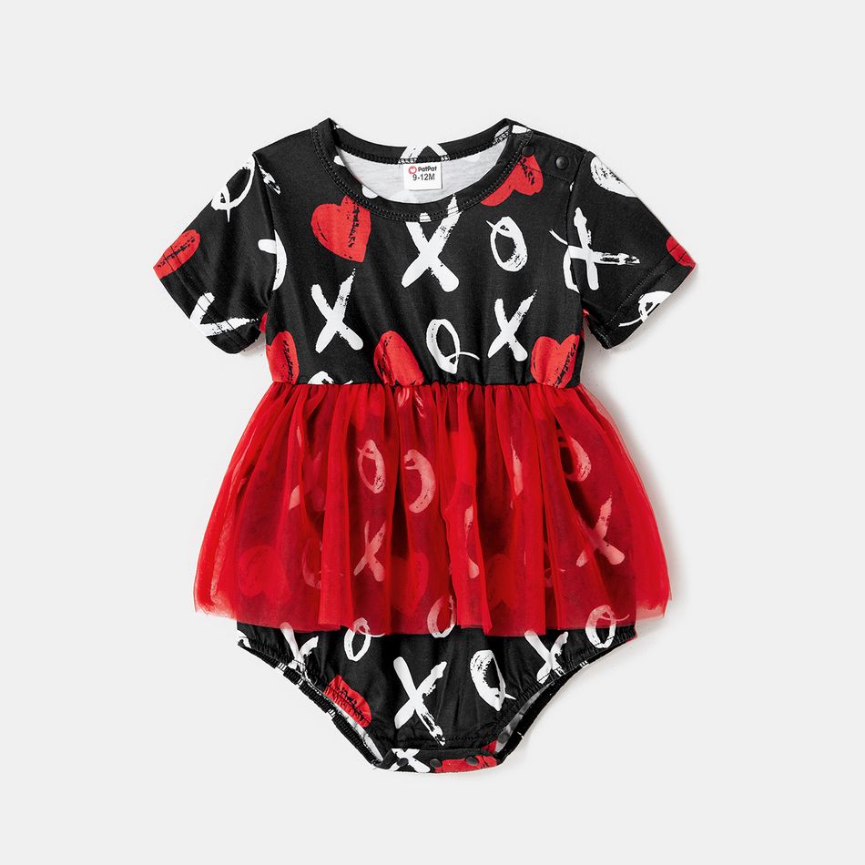 Family Matching Allover Heart & Letter Print Short-sleeve Dresses and Polo Shirts Sets Black big image 5