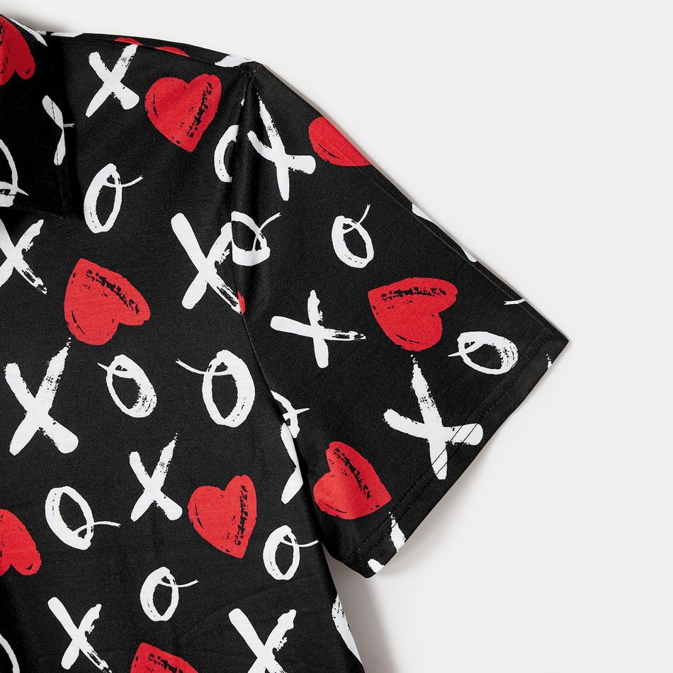Valentine's Day Family Matching Allover Heart & Letter Print Short-sleeve Dresses and Polo Shirts Sets Black big image 9