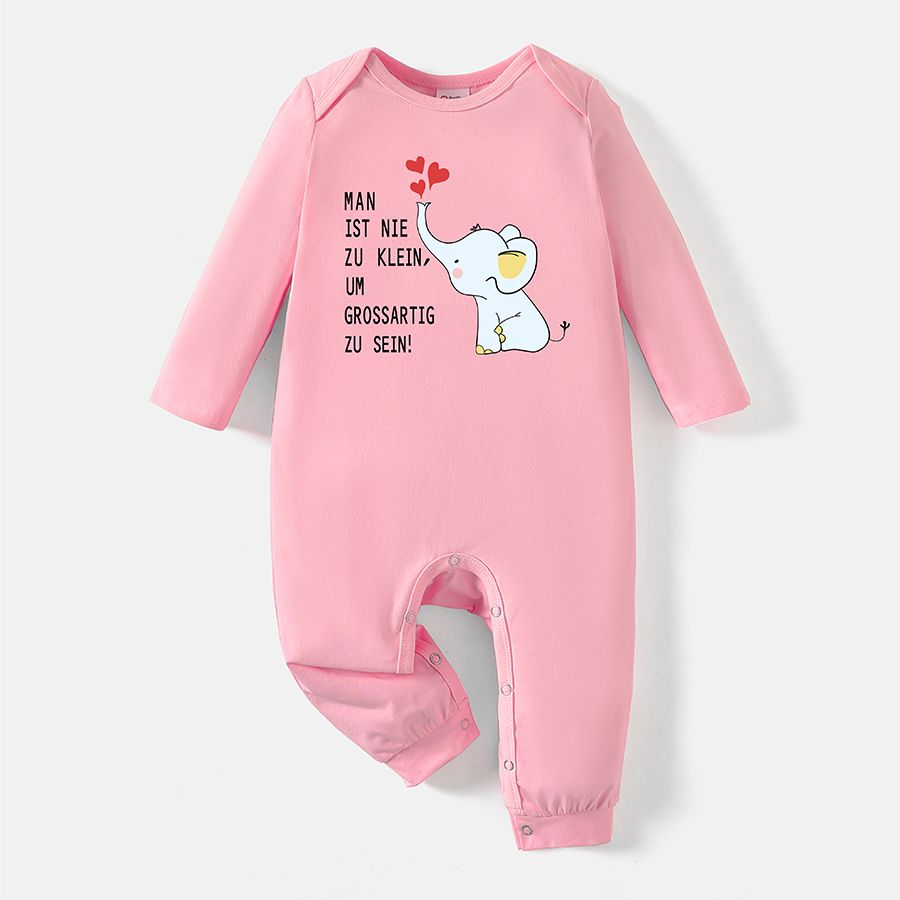 [0M-24M] Go-Neat Water Repellent and Stain Resistant Baby Boy/Girl Elephant & Letter Print Long-sleeve Jumpsuit Light Pink