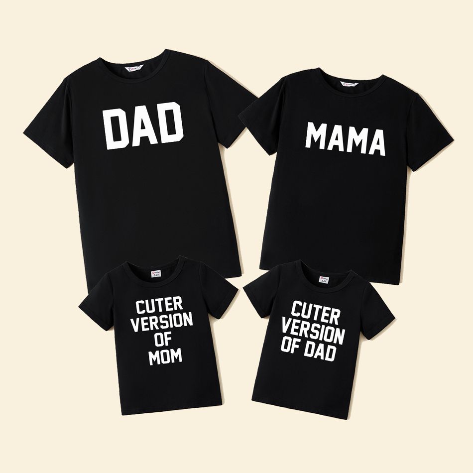 Family Matching 95% Cotton Short-sleeve Letter Print Tee Black big image 1