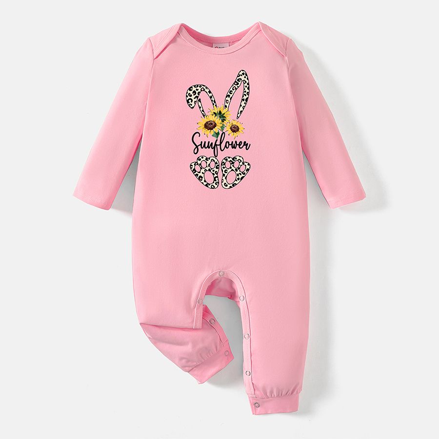 [0M-24M] Go-Neat Water Repellent and Stain Resistant Baby Girl Rabbit & Letter Print Long-sleeve Jumpsuit Light Pink big image 1