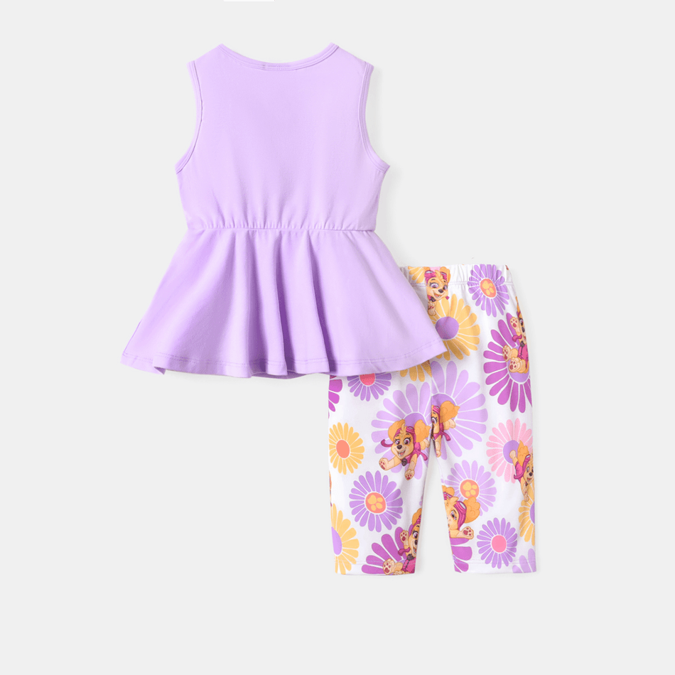 PAW Patrol 2pcs Toddler Girl Cotton Bowknot Design Sleeveless Tee and Naia Floral Print Shorts Set Purple big image 4