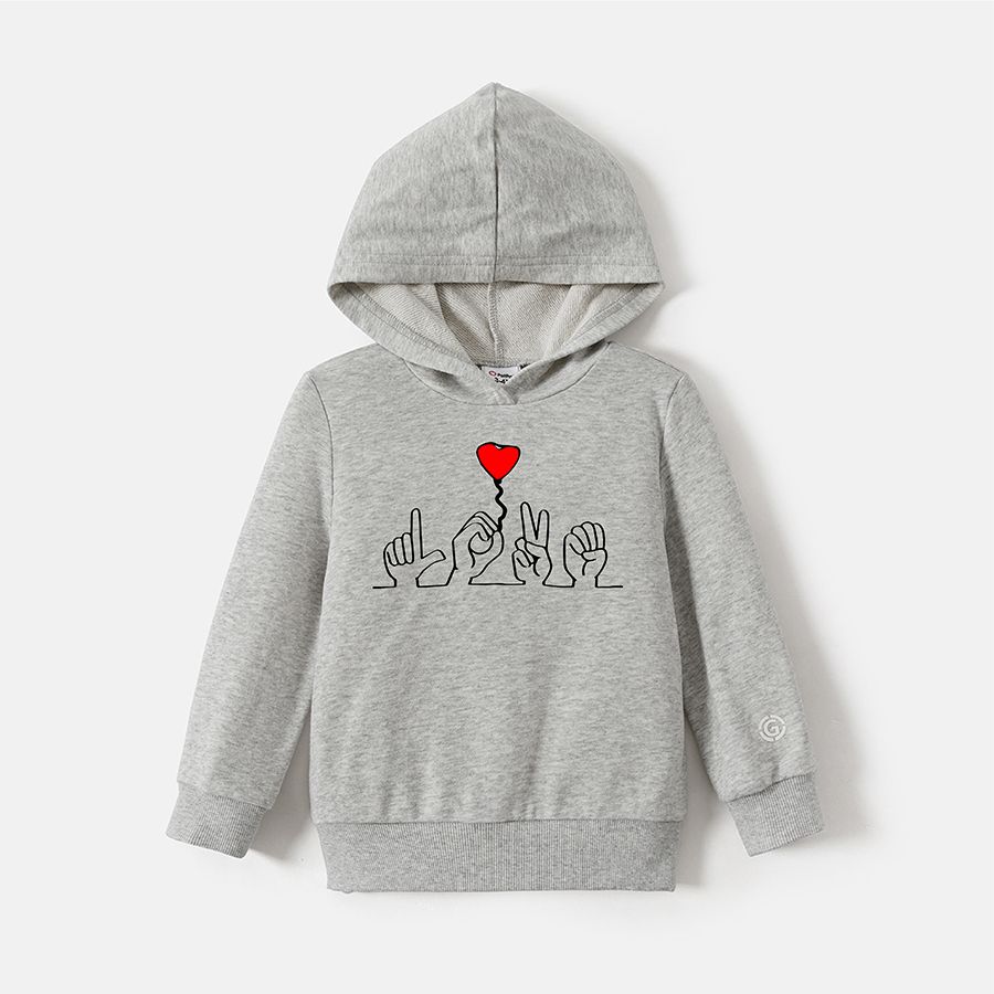 Go-Neat Water Repellent and Stain Family Matching Gesture & Heart Print Grey Long-sleeve Hoodies Light Grey big image 2