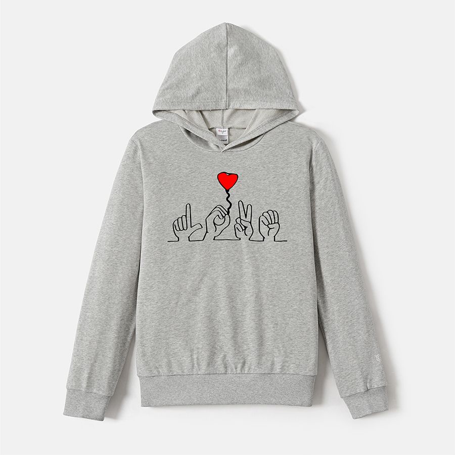 Go-Neat Water Repellent and Stain Family Matching Gesture & Heart Print Grey Long-sleeve Hoodies Light Grey big image 3