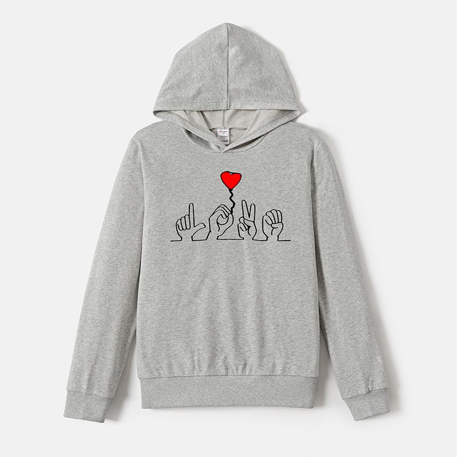 Go-Neat Water Repellent and Stain Family Matching Gesture & Heart Print Grey Long-sleeve Hoodies Light Grey big image 4