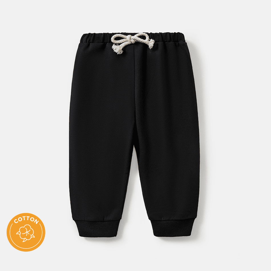 Baby Girl/Boy Cotton Solid Color Elasticized Pants Black big image 1