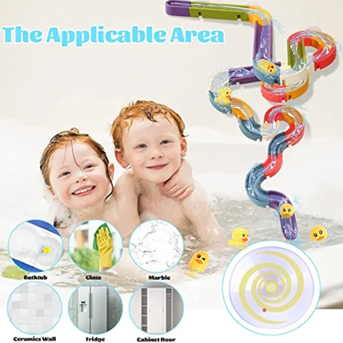 66Pcs Baby Bath Toys DIY Marble Race Run Assembling Track Water Slideway Toys Bathroom Bathtub Toys Multi-color big image 9