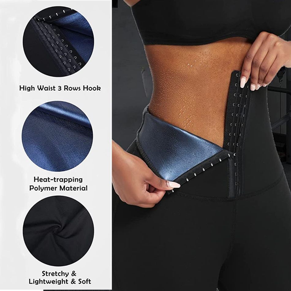 calças de suor de sauna para mulheres de cintura alta controle de barriga shorts de emagrecimento treino exercício modelador de corpo coxas Preto big image 3