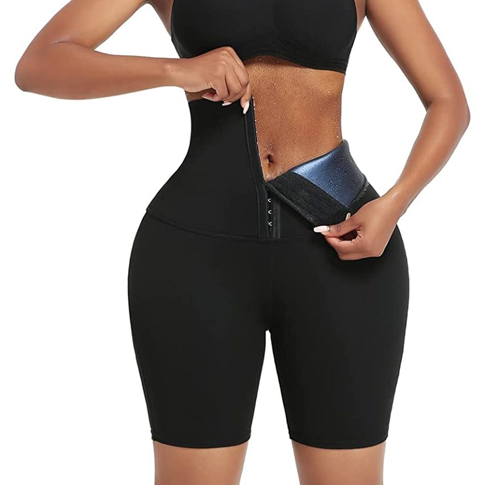 calças de suor de sauna para mulheres de cintura alta controle de barriga shorts de emagrecimento treino exercício modelador de corpo coxas Preto big image 2