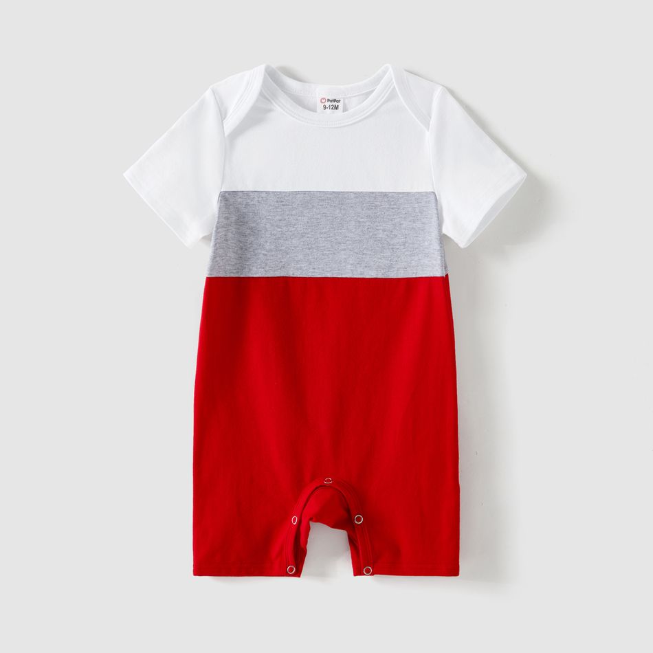 Family Matching 95% Cotton Short-sleeve Colorblock T-shirts and Allover Heart Print Dresses Sets Red big image 10