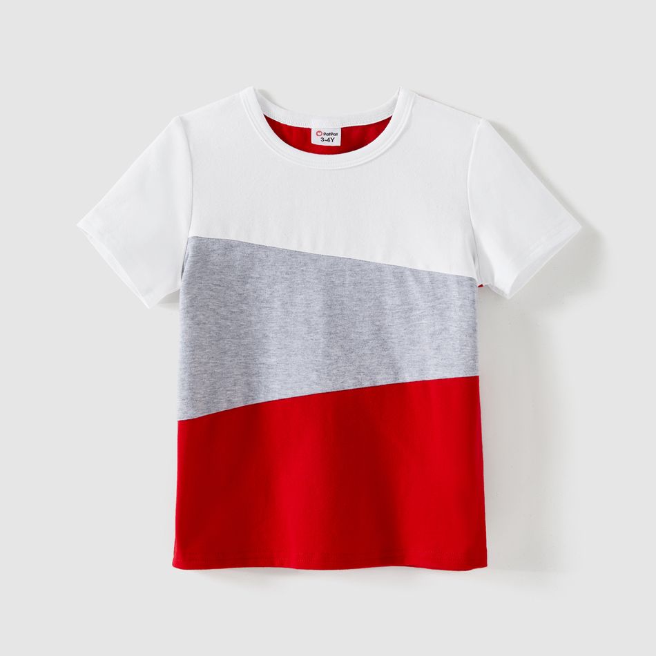 Family Matching 95% Cotton Short-sleeve Colorblock T-shirts and Allover Heart Print Dresses Sets Red big image 9