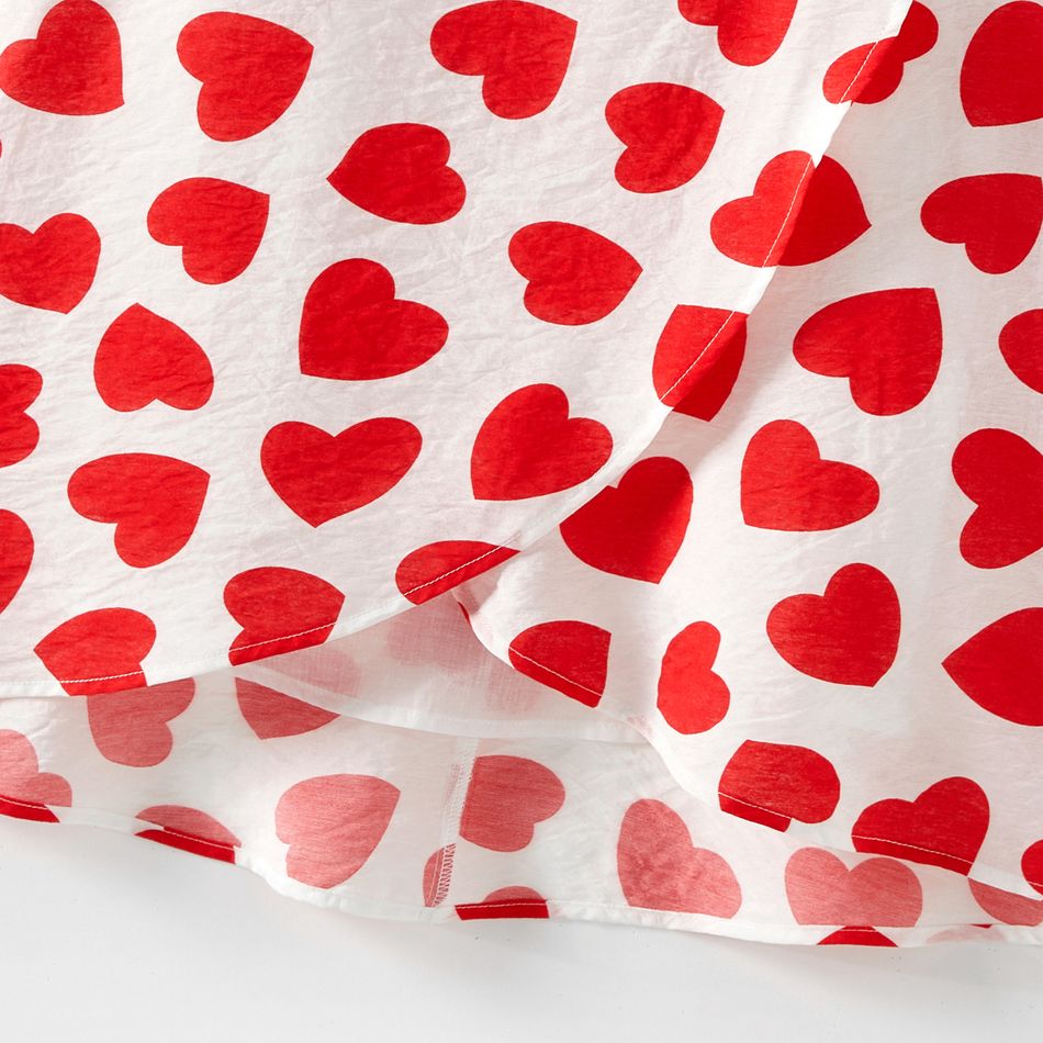 Family Matching 95% Cotton Short-sleeve Colorblock T-shirts and Allover Heart Print Dresses Sets Red big image 5