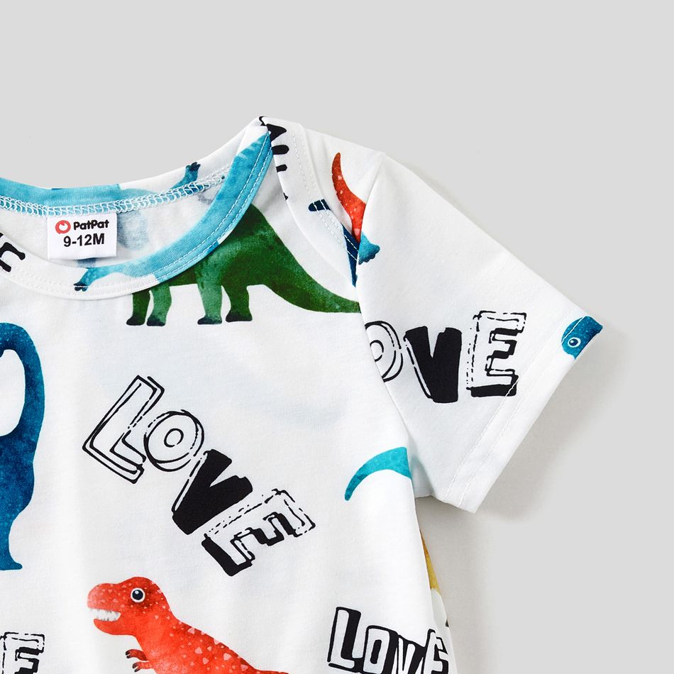 Family Matching Allover Dinosaur Print Drawstring Ruched Bodycon Dresses and Short-sleeve T-shirts Sets BlackandWhite big image 6