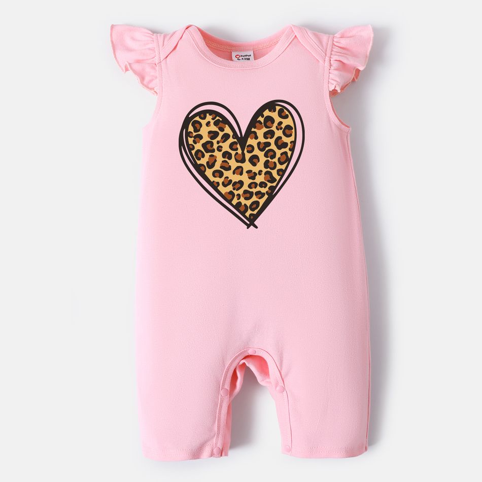 Valentine's Day Mommy and Me 100% Cotton Short-sleeve Leopard Heart Print Tee Pink big image 6