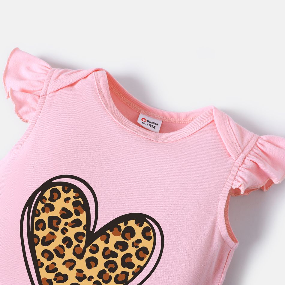 Valentine's Day Mommy and Me 100% Cotton Short-sleeve Leopard Heart Print Tee Pink big image 7