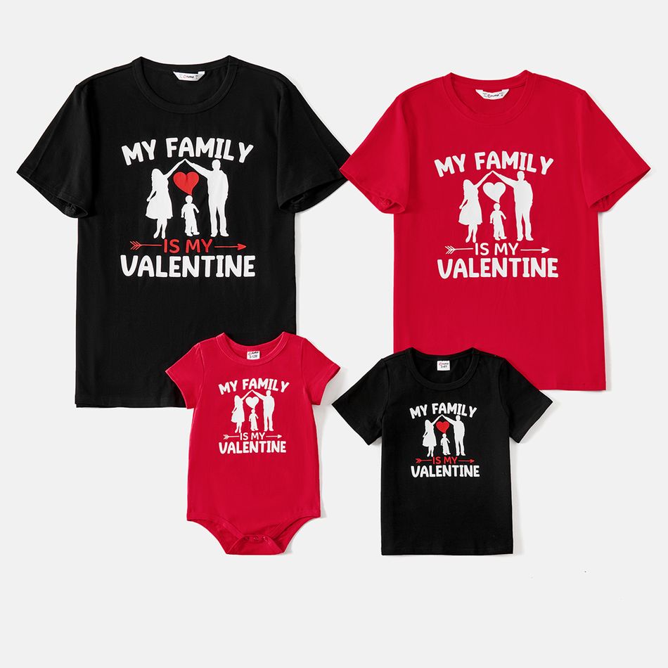 Family Matching 95% Cotton Short-sleeve Figure & Letter Print T-shirts redblack big image 1
