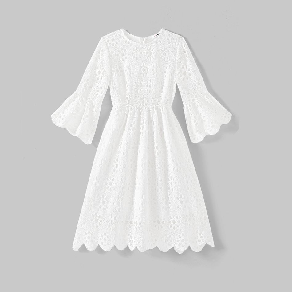 Mommy and Me White Eyelet Embroidered Lace Long-sleeve Dress White big image 2