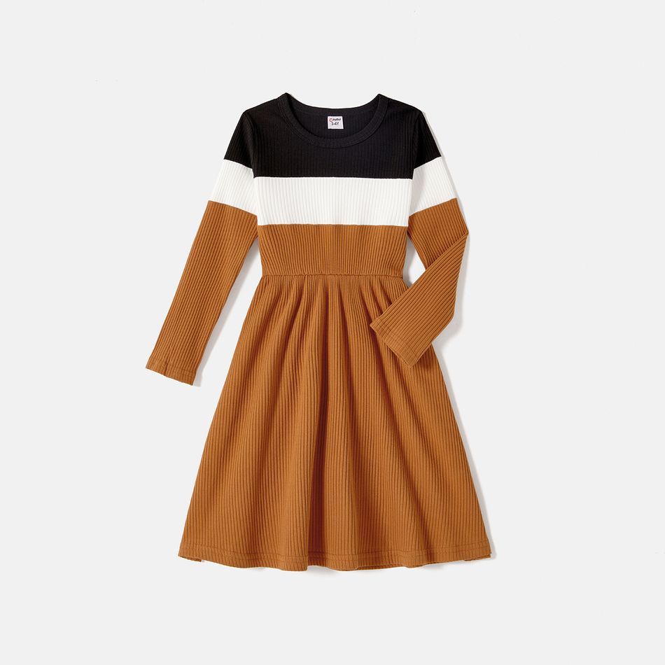 Family Matching Long-sleeve Colorblock Spliced Dresses and Tops Sets Color block big image 4