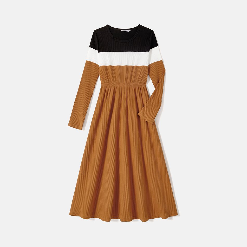 Family Matching Long-sleeve Colorblock Spliced Dresses and Tops Sets Color block big image 2