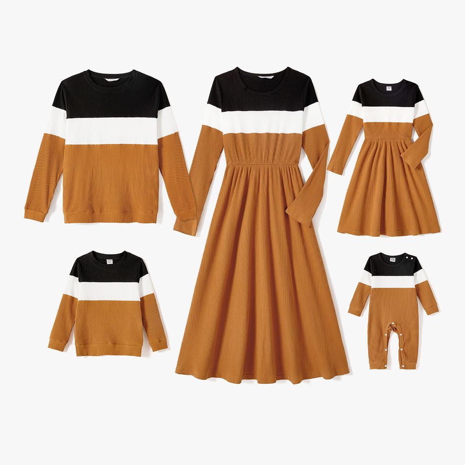 Family Matching Long-sleeve Colorblock Spliced Dresses and Tops Sets Color block