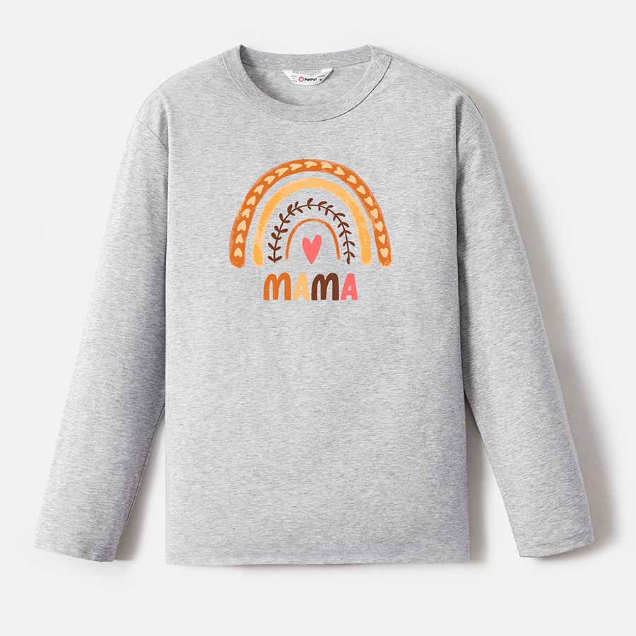 Go-Neat Water Repellent and Stain Resistant Mommy and Me Rainbow Print Long-sleeve Tee Light Grey big image 5