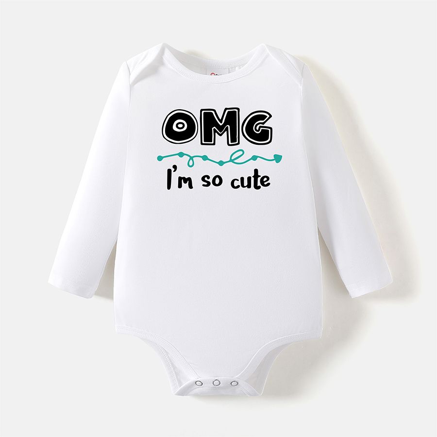 [0M-24M] Go-Neat Water Repellent and Stain Resistant Baby Boy/Girl Letter Print Long-sleeve Romper White