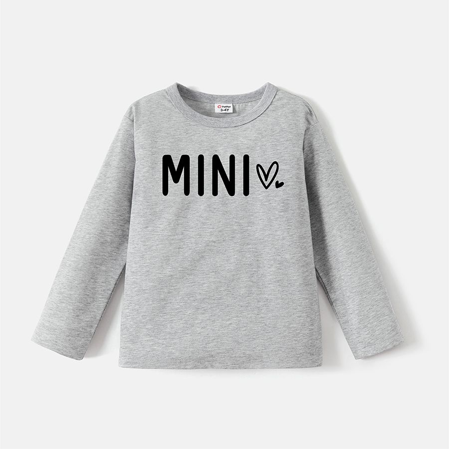 Go-Neat Water Repellent and Stain Resistant Family Matching Letter Print Long-sleeve Tee Light Grey big image 4