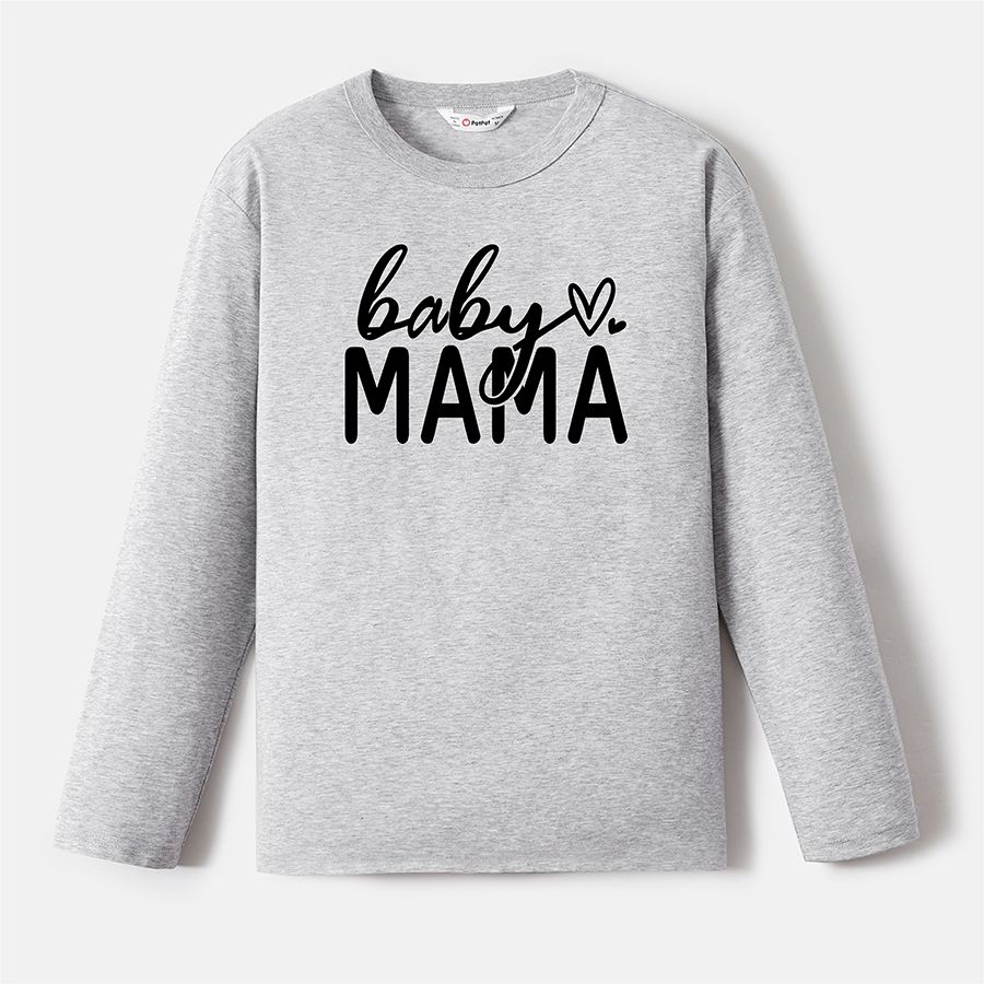Go-Neat Water Repellent and Stain Resistant Family Matching Letter Print Long-sleeve Tee Light Grey big image 6