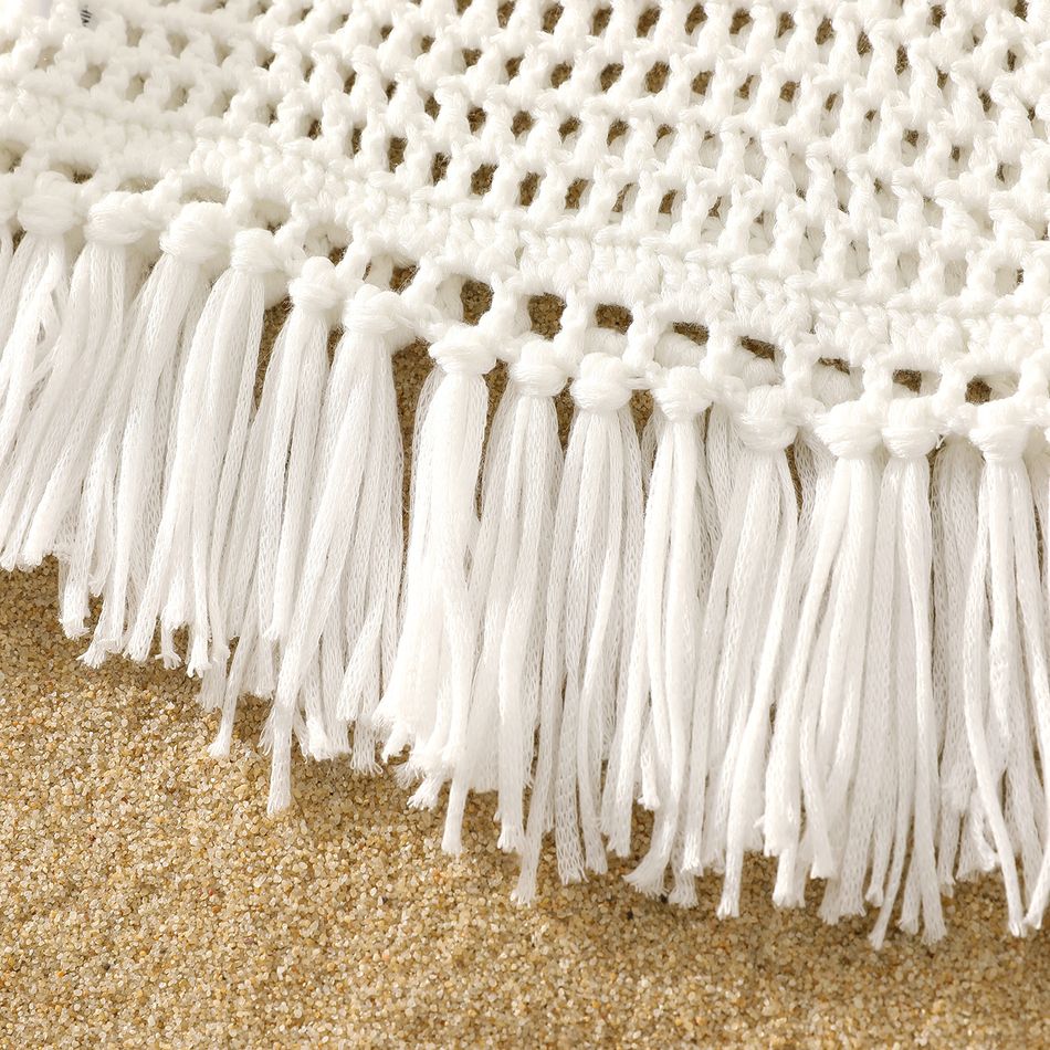 2pcs Baby Girl Hollow Out Crochet Fringed Cami Top & Shorts Set White big image 4