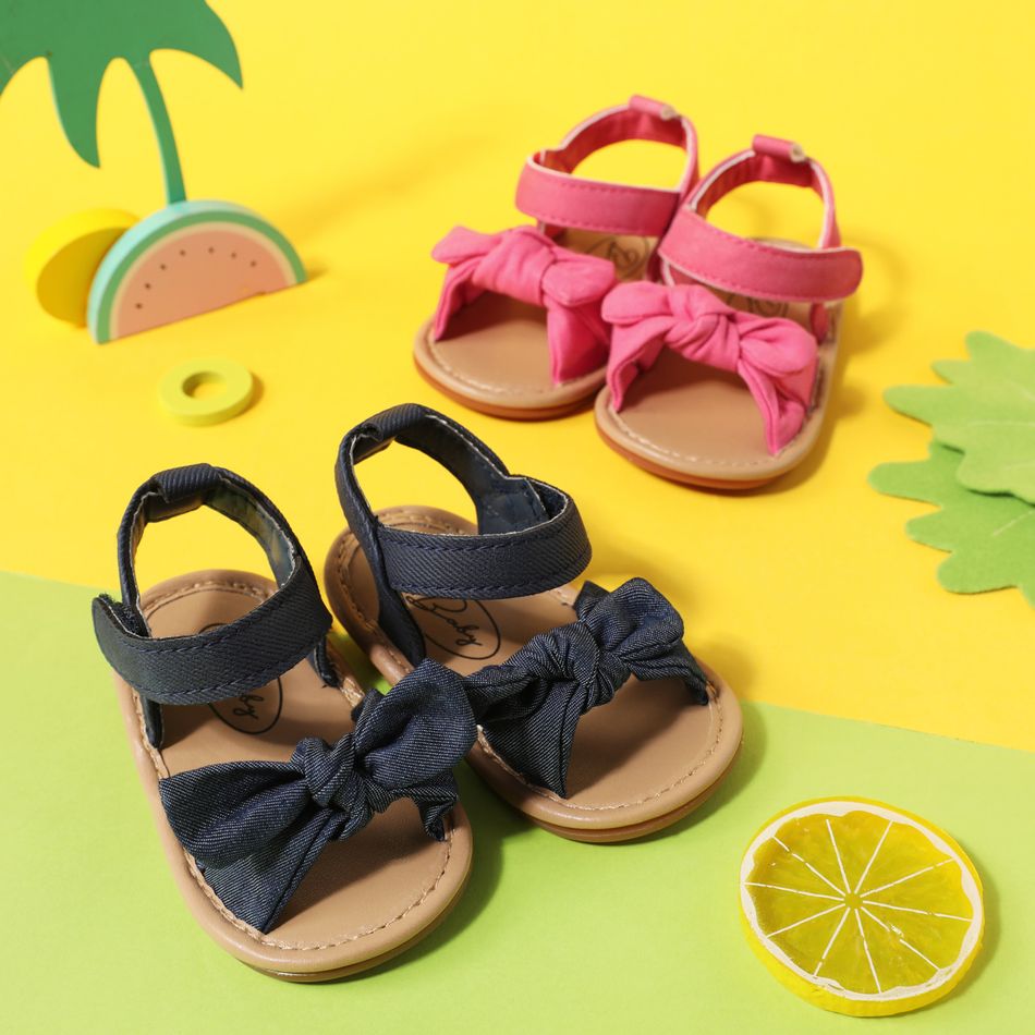 Baby / Toddler Bow Decor Denim Sandals Prewalker Shoes Royal Blue big image 4
